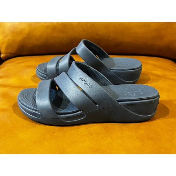 Crocs Getaway Slip On Open Toe Strappy Wedge Sandals Slate Blue Women's Size W6 - Picture 1 of 7